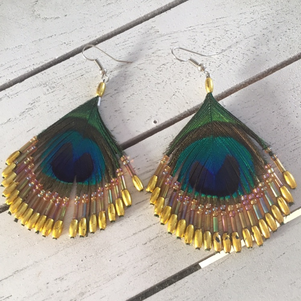 Gorgeous peacock fringe bead earrings